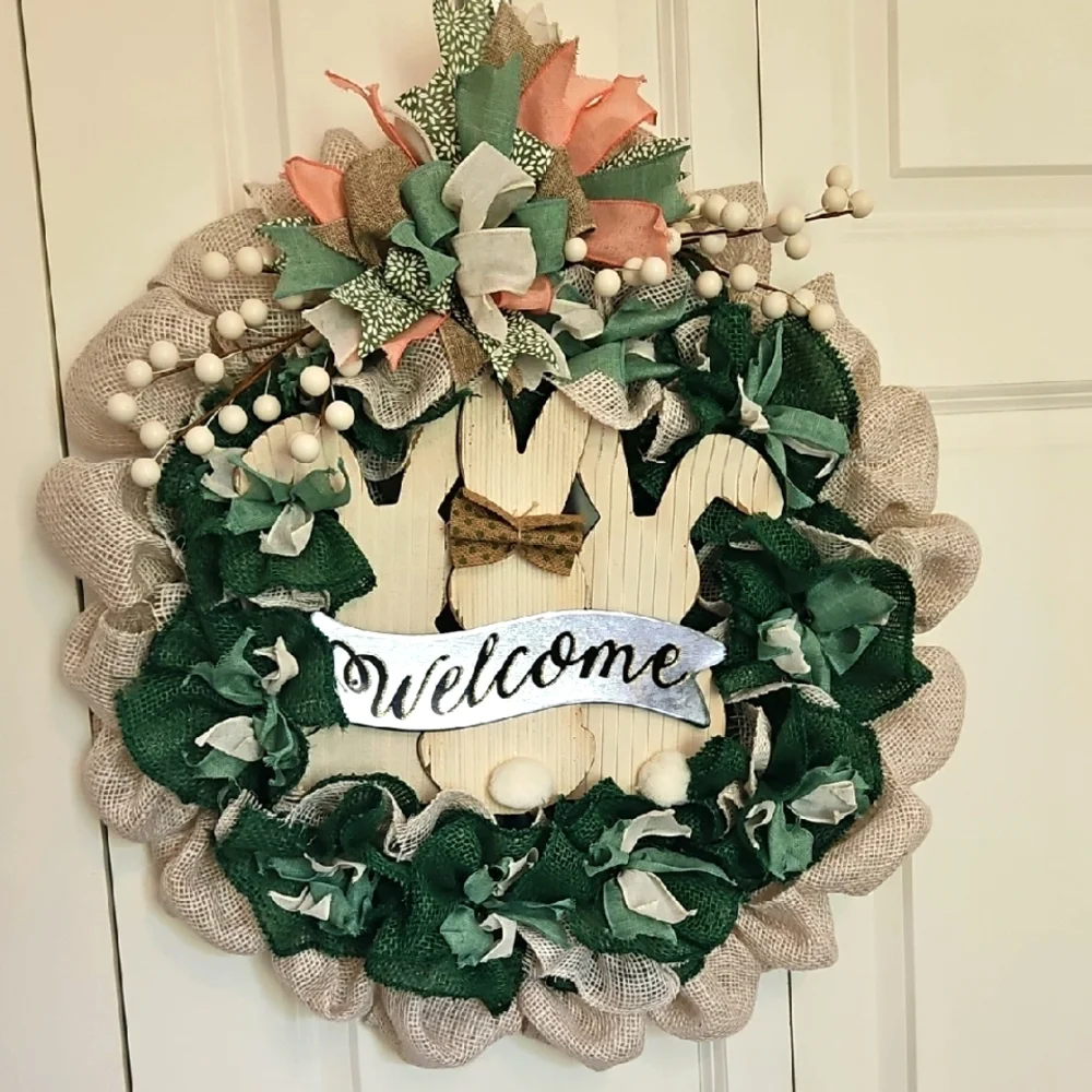 Handmade New Festive Green and Cream Easter Holiday Wreath